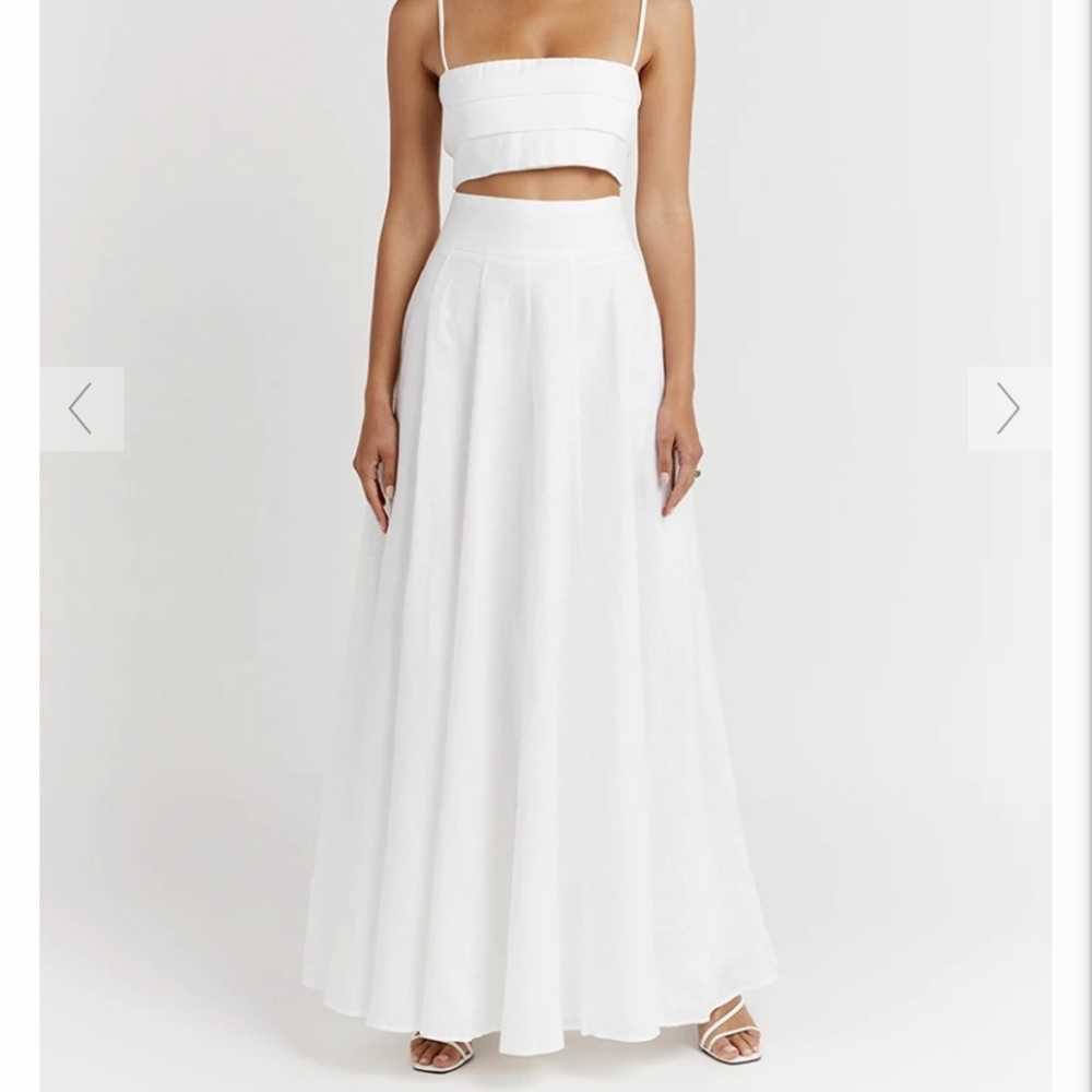 AISLE WHITE LINEN LONG SKIRT AND SHIRT SET